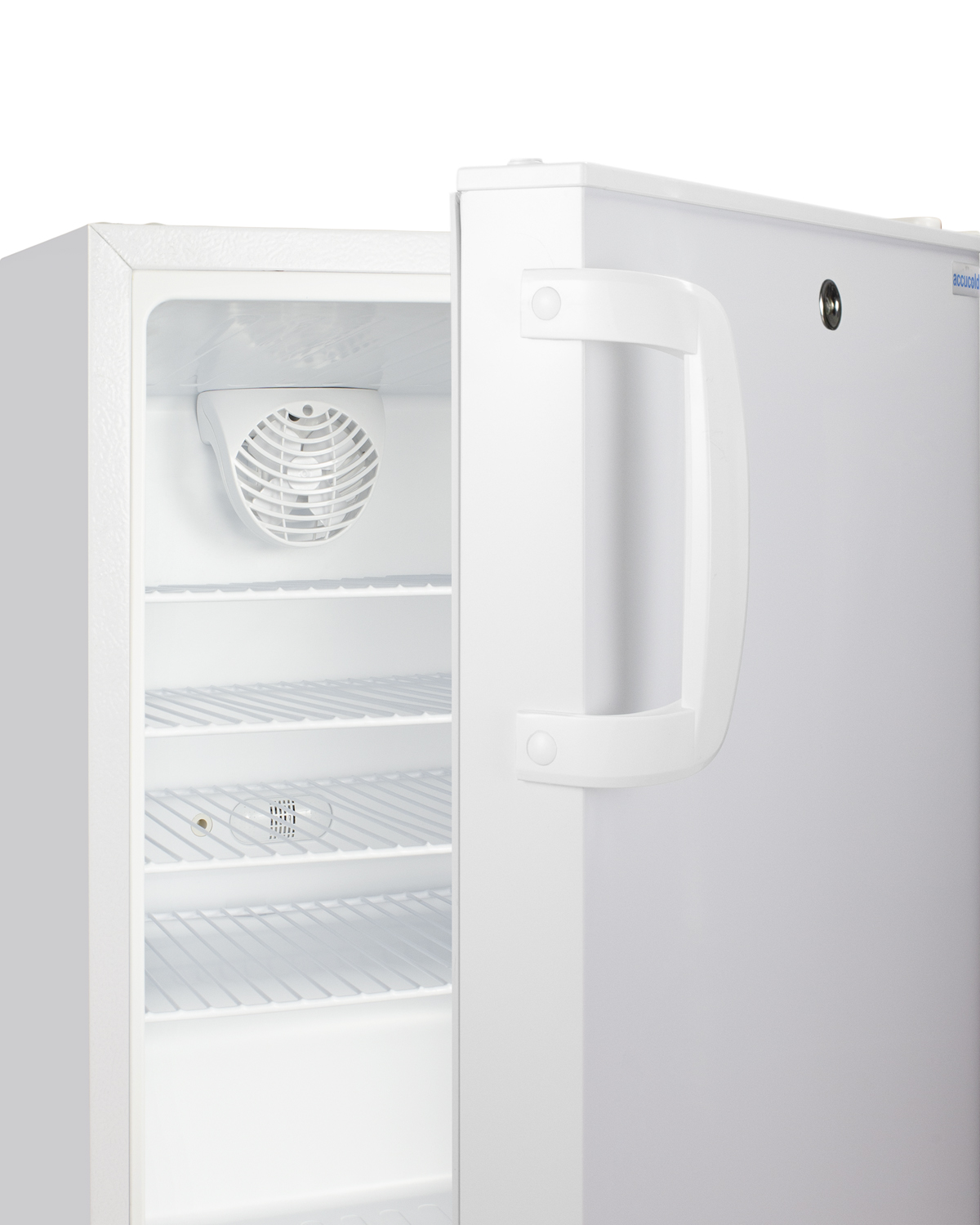 Built-in undercounter ADA compliant +2 C to +8 C all-refrigerator in white with lock, digital controls, wire shelving, hospital cord with 'green dot' plug, factory installed access port, and automatic defrost operation